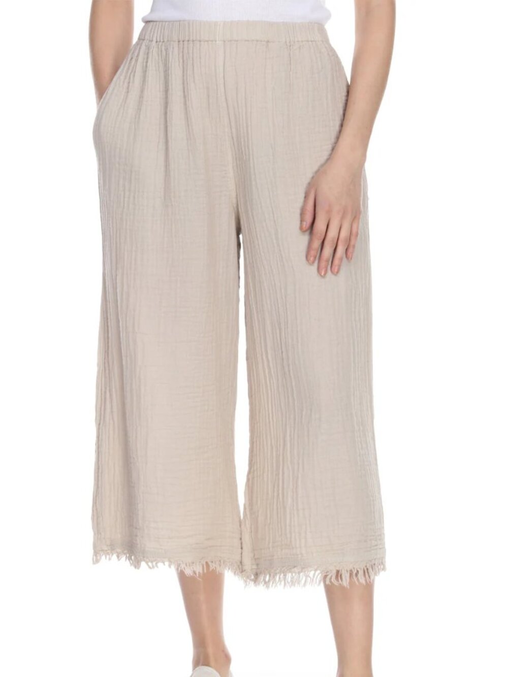 Honest Cotton Frayed Crop Palazzo in Ecru Size S/M